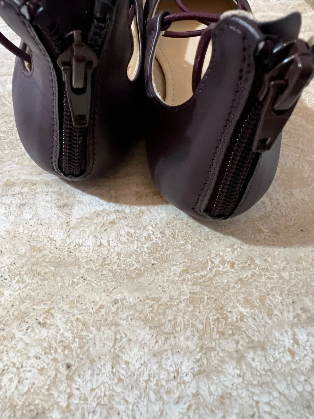 Yosi Samra Burgundy Lace-Up Ballet Flats
